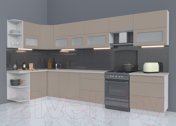 Изображение товара Кухонный гарнитур Интерлиния Мила Матте 1.5x3.7 Б левая (луна/луна/травертин серый)