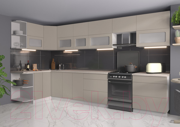 Изображение товара Кухонный гарнитур Интерлиния Мила Матте 1.5x3.7 Б левая (луна/луна/травертин серый)