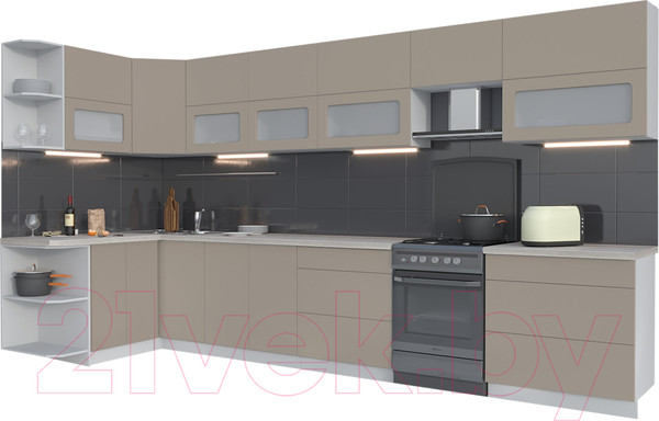 Изображение товара Кухонный гарнитур Интерлиния Мила Матте 1.5x3.9 Б левая (луна/луна/травертин серый)