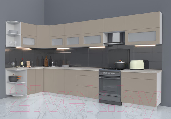 Изображение товара Кухонный гарнитур Интерлиния Мила Матте 1.5x3.9 Б левая (луна/луна/травертин серый)