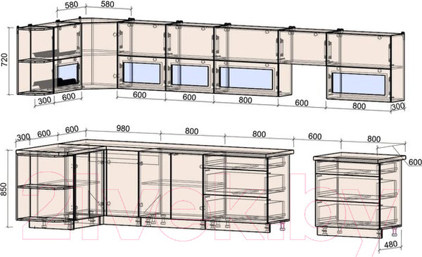 Изображение товара Кухонный гарнитур Интерлиния Мила Матте 1.5x4.0 Б левая (луна/луна/травертин серый)