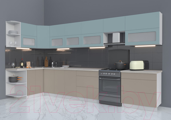 Изображение товара Кухонный гарнитур Интерлиния Мила Матте 1.5x3.9 Б левая (океан/луна/травертин серый)