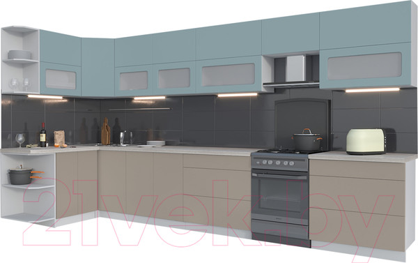 Изображение товара Кухонный гарнитур Интерлиния Мила Матте 1.5x4.0 Б левая (океан/луна/травертин серый)