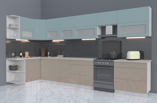 Изображение товара Кухонный гарнитур Интерлиния Мила Матте 1.5x4.0 Б левая (океан/луна/травертин серый)