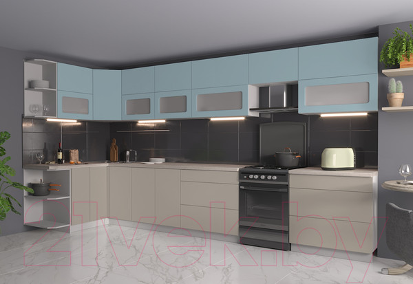 Изображение товара Кухонный гарнитур Интерлиния Мила Матте 1.5x4.0 Б левая (океан/луна/травертин серый)