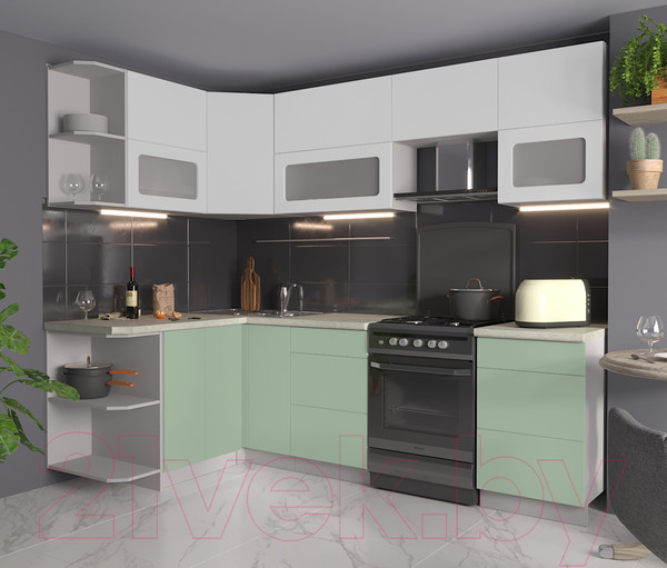 Изображение товара Кухонный гарнитур Интерлиния Мила Матте 1.5x2.5 Б левая (белый/мята/опал светлый)