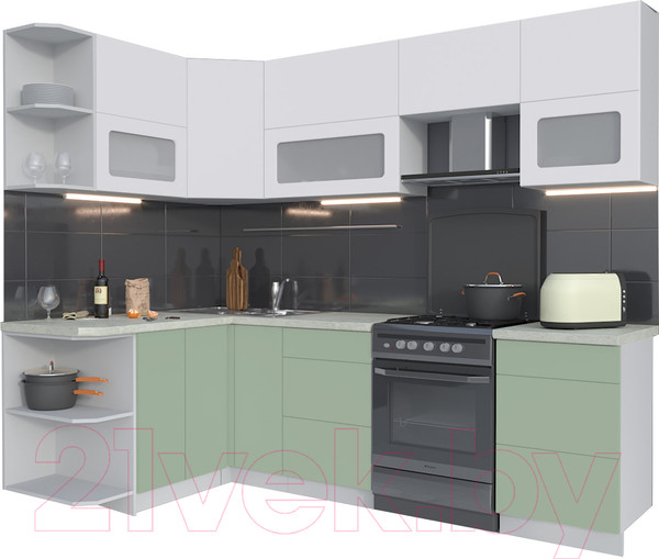 Изображение товара Кухонный гарнитур Интерлиния Мила Матте 1.5x2.5 Б левая (белый/мята/опал светлый)