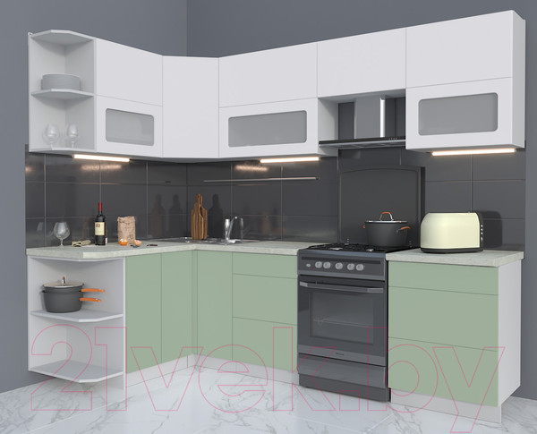 Изображение товара Кухонный гарнитур Интерлиния Мила Матте 1.5x2.6 Б левая (белый/мята/опал светлый)