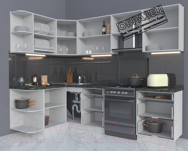 Изображение товара Кухонный гарнитур Интерлиния Мила Матте 1.5x2.6 Б левая (белый/мята/опал светлый)