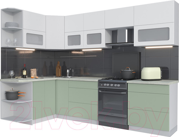 Изображение товара Кухонный гарнитур Интерлиния Мила Матте 1.5x2.9 Б левая (белый/мята/опал светлый)