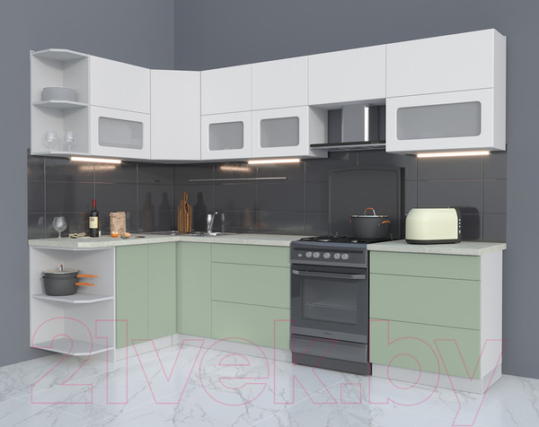 Изображение товара Кухонный гарнитур Интерлиния Мила Матте 1.5x2.9 Б левая (белый/мята/опал светлый)