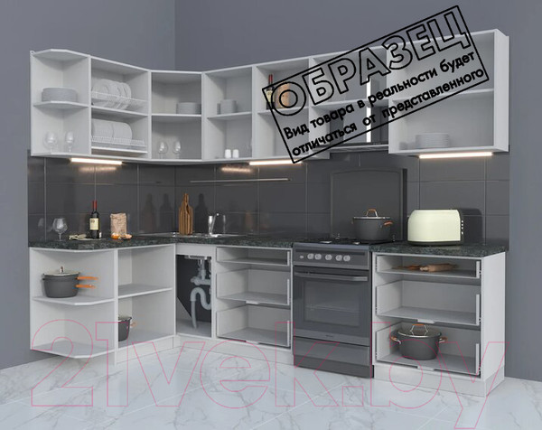 Изображение товара Кухонный гарнитур Интерлиния Мила Матте 1.5x2.9 Б левая (белый/мята/опал светлый)