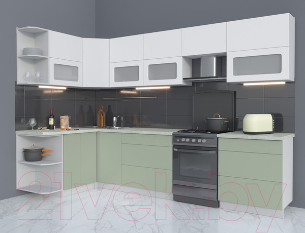 Изображение товара Кухонный гарнитур Интерлиния Мила Матте 1.5x3.1 Б левая (белый/мята/опал светлый)