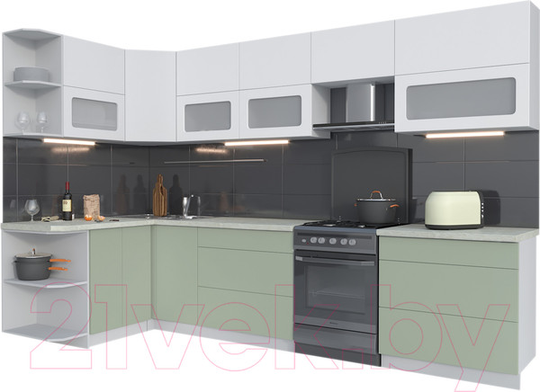 Изображение товара Кухонный гарнитур Интерлиния Мила Матте 1.5x3.2 Б левая (белый/мята/опал светлый)