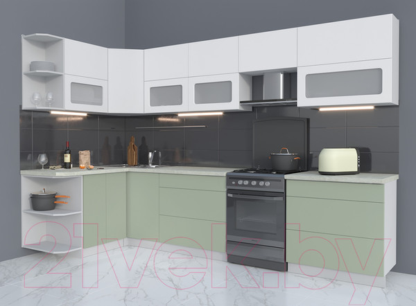 Изображение товара Кухонный гарнитур Интерлиния Мила Матте 1.5x3.2 Б левая (белый/мята/опал светлый)