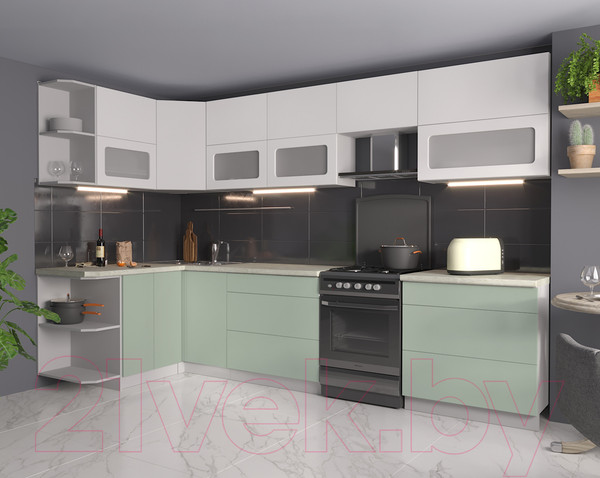 Изображение товара Кухонный гарнитур Интерлиния Мила Матте 1.5x3.2 Б левая (белый/мята/опал светлый)