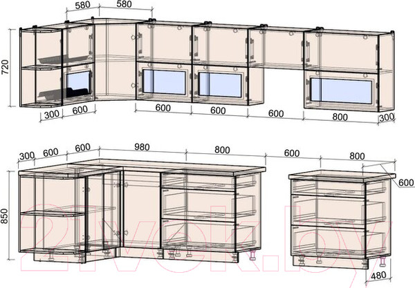 Изображение товара Кухонный гарнитур Интерлиния Мила Матте 1.5x3.2 Б левая (белый/мята/опал светлый)