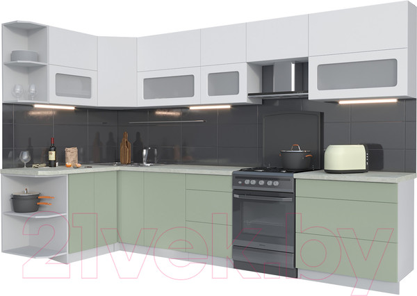 Изображение товара Кухонный гарнитур Интерлиния Мила Матте 1.5x3.3 Б левая (белый/мята/опал светлый)
