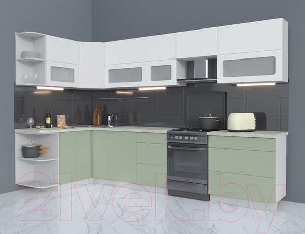 Изображение товара Кухонный гарнитур Интерлиния Мила Матте 1.5x3.3 Б левая (белый/мята/опал светлый)
