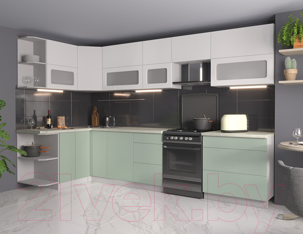 Изображение товара Кухонный гарнитур Интерлиния Мила Матте 1.5x3.3 Б левая (белый/мята/опал светлый)