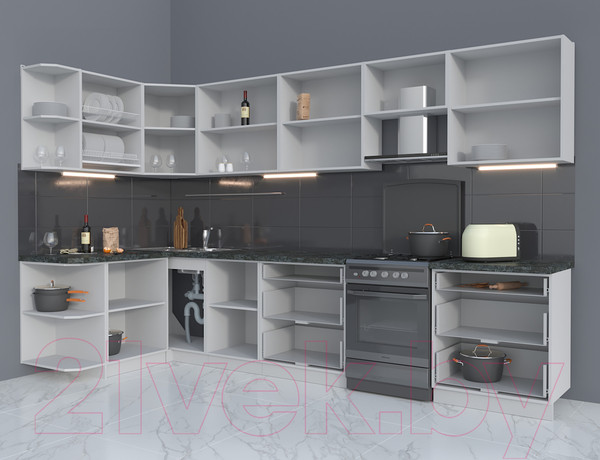 Изображение товара Кухонный гарнитур Интерлиния Мила Матте 1.5x3.4 Б левая (белый/мята/опал светлый)