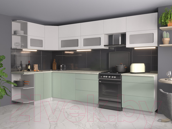 Изображение товара Кухонный гарнитур Интерлиния Мила Матте 1.5x3.4 Б левая (белый/мята/опал светлый)