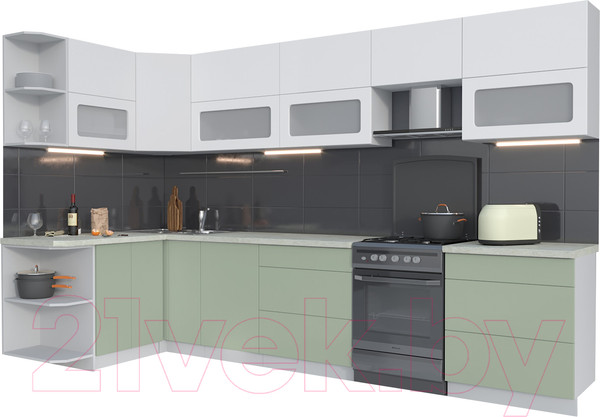 Изображение товара Кухонный гарнитур Интерлиния Мила Матте 1.5x3.4 Б левая (белый/мята/опал светлый)