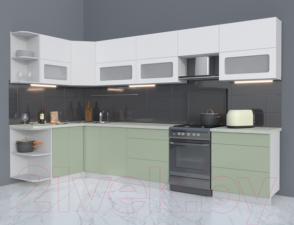 Изображение товара Кухонный гарнитур Интерлиния Мила Матте 1.5x3.4 Б левая (белый/мята/опал светлый)