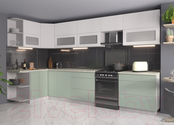 Изображение товара Кухонный гарнитур Интерлиния Мила Матте 1.5x3.5 Б левая (белый/мята/опал светлый)