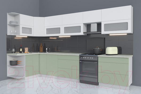 Изображение товара Кухонный гарнитур Интерлиния Мила Матте 1.5x3.6 Б левая (белый/мята/опал светлый)