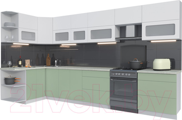 Изображение товара Кухонный гарнитур Интерлиния Мила Матте 1.5x3.7 Б левая (белый/мята/опал светлый)