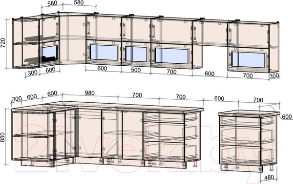 Изображение товара Кухонный гарнитур Интерлиния Мила Матте 1.5x3.7 Б левая (белый/мята/опал светлый)