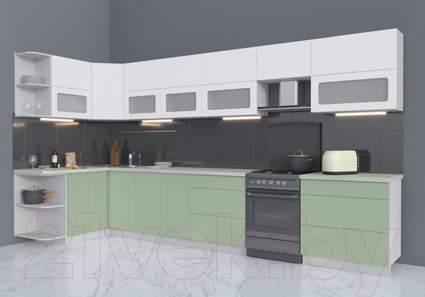 Изображение товара Кухонный гарнитур Интерлиния Мила Матте 1.5x3.9 Б левая (белый/мята/опал светлый)