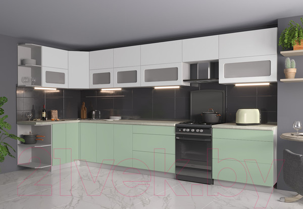 Изображение товара Кухонный гарнитур Интерлиния Мила Матте 1.5x4.0 Б левая (белый/мята/опал светлый)