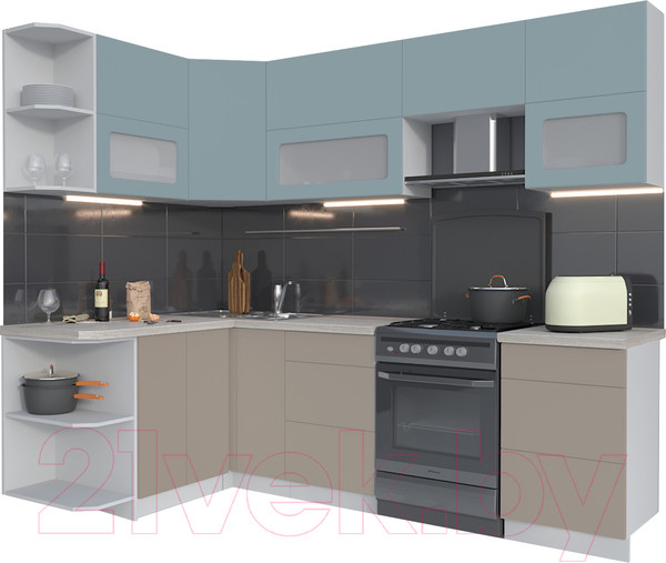 Изображение товара Кухонный гарнитур Интерлиния Мила Матте 1.5x2.5 Б левая (океан/луна/травертин серый)