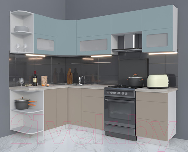 Изображение товара Кухонный гарнитур Интерлиния Мила Матте 1.5x2.5 Б левая (океан/луна/травертин серый)