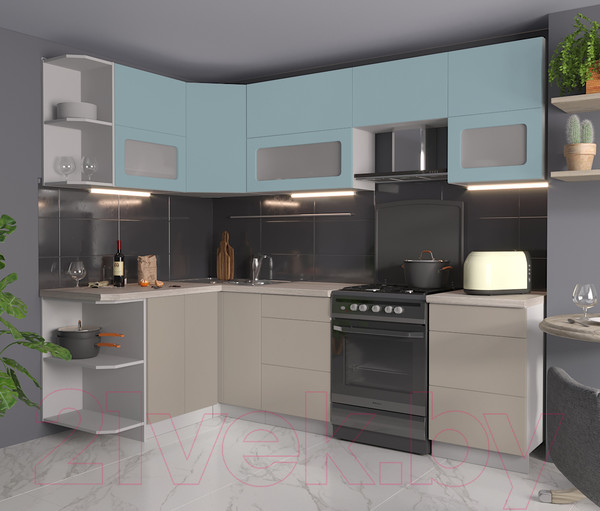 Изображение товара Кухонный гарнитур Интерлиния Мила Матте 1.5x2.5 Б левая (океан/луна/травертин серый)