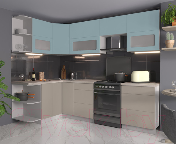 Изображение товара Кухонный гарнитур Интерлиния Мила Матте 1.5x2.6 Б левая (океан/луна/травертин серый)