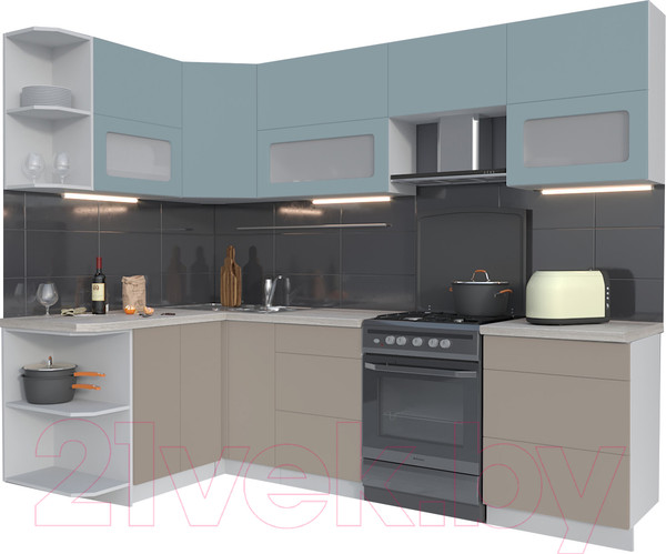 Изображение товара Кухонный гарнитур Интерлиния Мила Матте 1.5x2.6 Б левая (океан/луна/травертин серый)