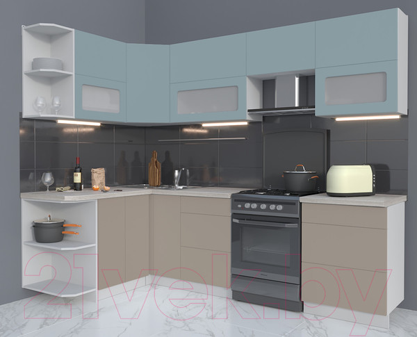 Изображение товара Кухонный гарнитур Интерлиния Мила Матте 1.5x2.6 Б левая (океан/луна/травертин серый)