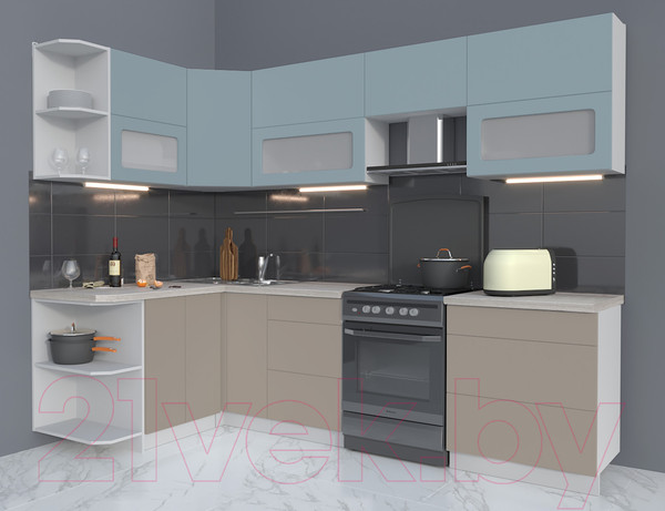 Изображение товара Кухонный гарнитур Интерлиния Мила Матте 1.5x2.7 Б левая (океан/луна/травертин серый)