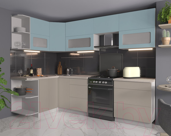 Изображение товара Кухонный гарнитур Интерлиния Мила Матте 1.5x2.7 Б левая (океан/луна/травертин серый)