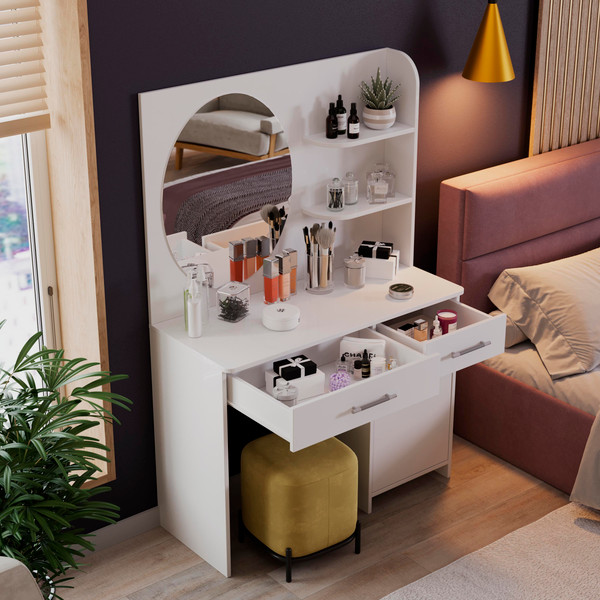 Изображение товара Туалетный столик с зеркалом ТриЯ Эвита (белый глянец)