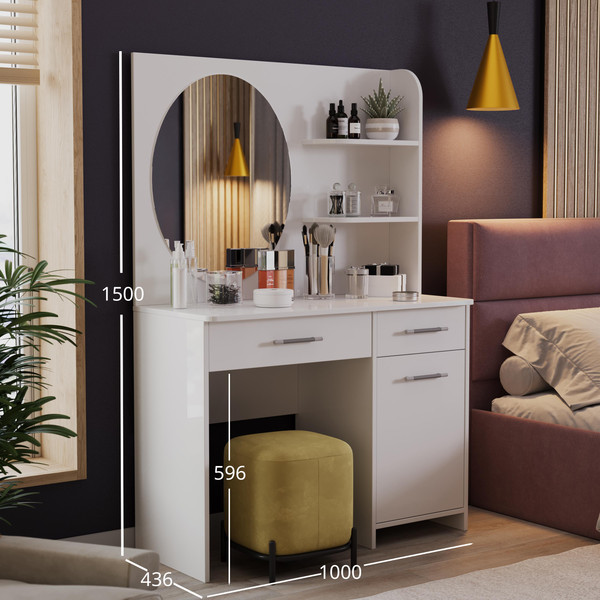 Изображение товара Туалетный столик с зеркалом ТриЯ Эвита (белый глянец)