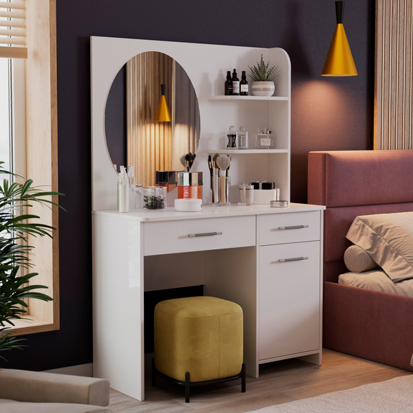 Изображение товара Туалетный столик с зеркалом ТриЯ Эвита (белый глянец)