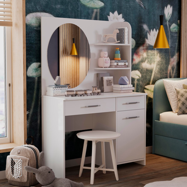 Изображение товара Туалетный столик с зеркалом ТриЯ Эвита (белый глянец)