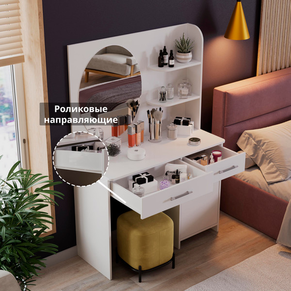 Изображение товара Туалетный столик с зеркалом ТриЯ Эвита (белый глянец)