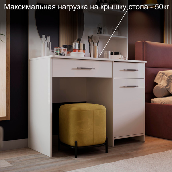 Изображение товара Туалетный столик с зеркалом ТриЯ Эвита (белый глянец)