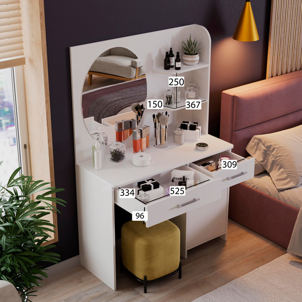 Изображение товара Туалетный столик с зеркалом ТриЯ Эвита (белый глянец)