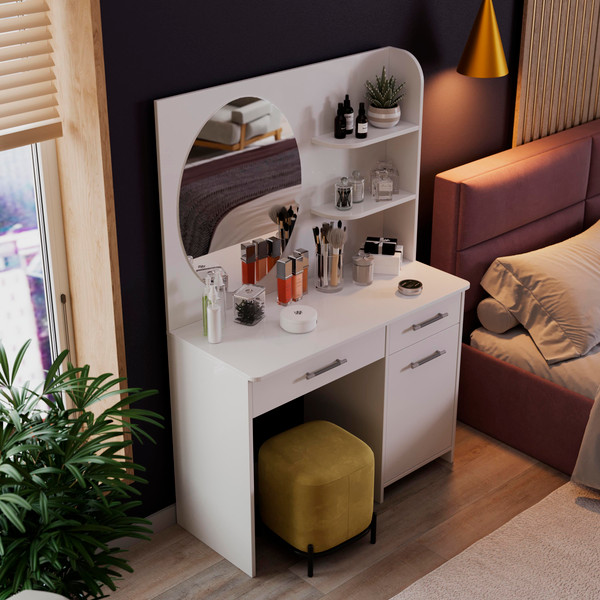 Изображение товара Туалетный столик с зеркалом ТриЯ Эвита (белый глянец)